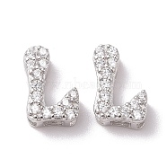 925 Sterling Silver Micro Pave Cubic Zirconia Beads, Real Platinum Plated, Letter L, 9x6x3.5mm, Hole: 2.5x1.5mm(STER-Z005-15P-L)