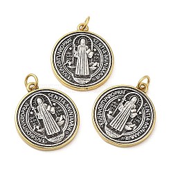 Brass Pendants, with Jump Ring, Long-Lasting Plated, Lead Free & Cadmium Free, Flat Round with Cssml Ndsmd Cross God Father Religious Christianity, Mixed Color, 23x20x2.5mm, Hole: 3.5mm(KK-Z028-15G)