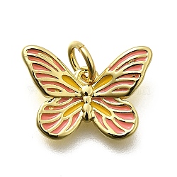 Brass Enamel Charms, with Jump Ring, Rack Plating, Long-Lasting Plated, Lead Free & Cadmium Free, Butterfly Charm, Real 18K Gold Plated, 10.5x14.5x2.5mm, Hole: 3.6mm(KK-Z093-07G-02)