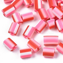 Handmade Polymer Clay Beads,  3 Tone, Column, Deep Pink, 5x2.5~6.5mm, Hole: 1.8mm(CLAY-N011-50A-12)