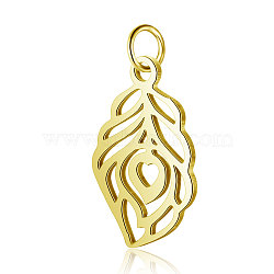 304 Stainless Steel Pendants, Feather, Golden, 17.5x10.5x1mm, Hole: 2.5mm(STAS-S105-T515G)