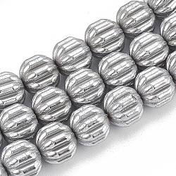 Electroplate Non-magnetic Synthetic Hematite Corrugated Beads Strands, Nickel Free & Lead Free, Pumpkin, Platinum Plated, 8x8mm, Hole: 1mm, about 52pcs/strand, 15.7 inch(G-T061-109K)