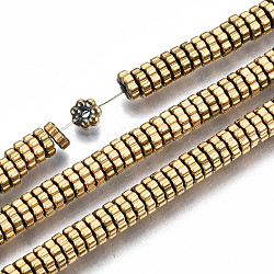 Electroplate Non-magnetic Synthetic Hematite Beads Strands, Flower, Real 18K Gold Plated, 5x5x1.5mm, Hole: 1.2mm, about 218~232pcs/strand, 15.75 inch~16.14 inch(40cm~41cm)(G-T114-94G)