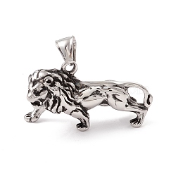 304 Stainless Steel Pendants, Lion, Antique Silver, 45x29x14mm, Hole: 8x4mm(STAS-M299-33AS)