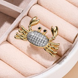 Brass Micro Pave Clear Cubic Zirconia Cuff Finger Rings for Women, Crab, Real 18K Gold Plated, Inner Diameter: Adjustable(RJEW-C116-04G)