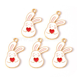 Alloy Enamel Pendants, Light Gold, Cadmium Free & Lead Free, Rabbit with Heart, Red, 25x15x1mm, Hole: 1.8mm(ENAM-N054-39A-RS)