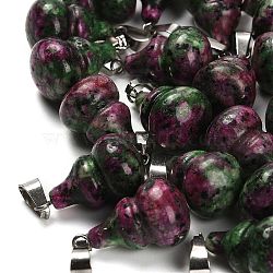 Dyed Natural Marble Pendants, with 201 Stainless Steel Finding, Gourd, Green, 22~23x13mm, Hole: 4x7mm(G-B127-03P-11)