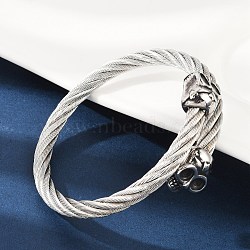 Skull 304 Stainless Steel Twisted Rope Shape Bangles for Women Men, Antique Silver & Stainless Steel Color, 1/4 inch(0.6cm), Inner Diameter: 2-3/8 inch(6cm)(BJEW-D304-02AS-02)