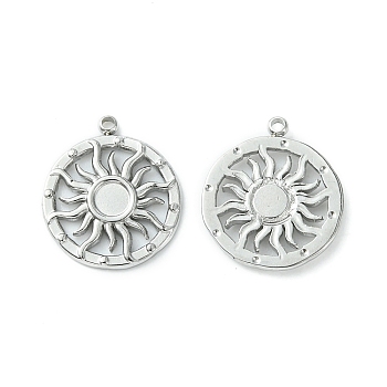 304 Stainless Steel Pendant Cabochon Settings, Sun, Stainless Steel Color, Tray: 3mm, 14.5x12.5x1.5mm, Hole: 1mm