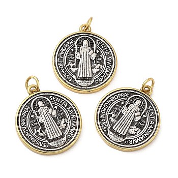 Brass Pendants, with Jump Ring, Long-Lasting Plated, Lead Free & Cadmium Free, Flat Round with Cssml Ndsmd Cross God Father Religious Christianity, Mixed Color, 23x20x2.5mm, Hole: 3.5mm