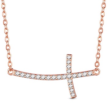 SHEGRACE Fashion 925 Sterling Silver Pendant Necklace, Micro Pave Grade AAA Cubic Zirconia Sideways Cross Links, Rose Gold, 15.7 inch(40cm)