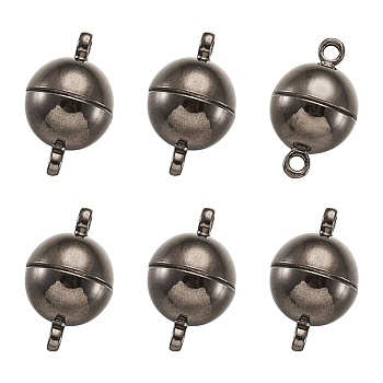 Brass Magnetic Clasps, Round, Gunmetal, 16x10mm, Hole: 1.2mm