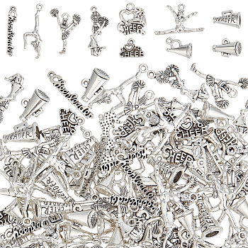 100Pcs 10 Styles Cheerleading Series Tibetan Style Alloy Pendants, Antique Silver Charms, Mixed Shapes, 10.5~30x5.5~27x2~9mm, Hole: 1~2mm, 10pcs/style