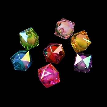 Opaque Acrylic Beads, UV Plating Iridescent, Faceted, Mixed Color, Square, 9x10x10mm, Hole: 2.3mm