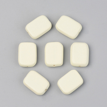 Painted Natural Wood Beads, Lead Free, Rectangle, Beige, 18.5x13.5x5.5mm, Hole: 1.2mm
