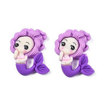 Opaque Resin Cabochons, Mermaid, Violet, 31x24x7mm