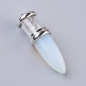 Opalite Big Pendants, with Platinum Plated Brass Findings, Bullet, 50~53x16~17mm, Hole: 5x7~8mm