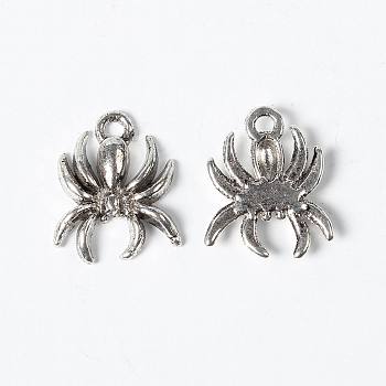 Alloy Pendants, Spider, Lead Free and Cadmium Free, Antique Silver, about 18mm long, 14mm wide, 3mm thick, hole: 2mm