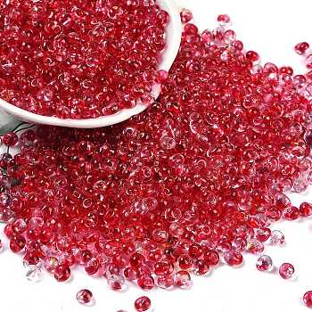 6/0 Spray Paint Glass Seed Beads, Teardrop, Crimson, 5x4.5x4mm, Hole: 1mm, about 4500pcs/pound