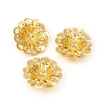 Multi-Petal Brass Bead Caps, Long-Lasting Plated, Flower, Golden, 16x5mm, Hole: 0.9mm