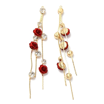 Real 18K Gold Plated Brass with Glass Rhinestone Tassel Big Pendants, Acrylic Flower Charms, Red, 85mm, Hole: 1mm