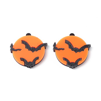 Opaque Acrylic Pendants, Flat Round Charm, Halloween Theme, Bat Pattern, 35x34.5x4.2mm, Hole: 1.6mm