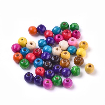 Dyed Natural Wood Beads, Round, Lead Free, Mixed Color, 12x11mm, Hole: 4mm, about 1800pcs/1000g