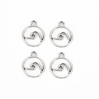 Tibetan Style Alloy Charmss, Cadmium Free & Lead Free, Flat Round with Wave, Antique Silver, 14.5x12x1mm, Hole: 1.6mm, about 3325pcs/1000g