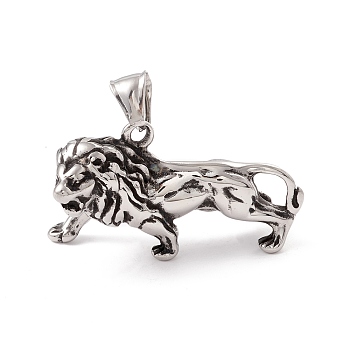 304 Stainless Steel Pendants, Lion, Antique Silver, 45x29x14mm, Hole: 8x4mm