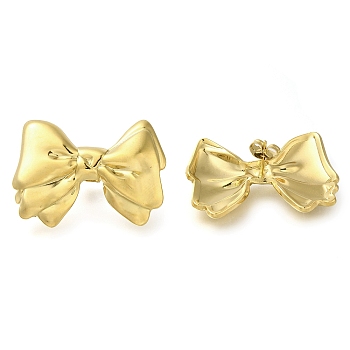 Ion Plating(IP) 304 Stainless Steel Bowknot Stud Earrings, Real 18K Gold Plated, 24.5x34mm