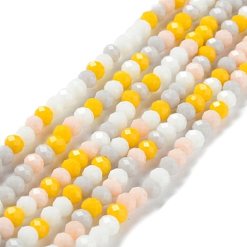 Glass Beads Strands, Faceted, Rondelle, Yellow, 6x5mm, Hole: 1mm, about 85~88pcs/strand, 16.1~16.5 inch(41~42cm)