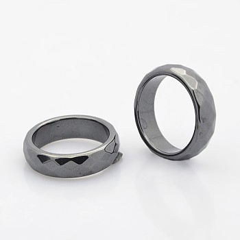 Faceted Magnetic Synthetic Hematite Finger Rings, Black, 6mm, Inner Diameter: 21mm