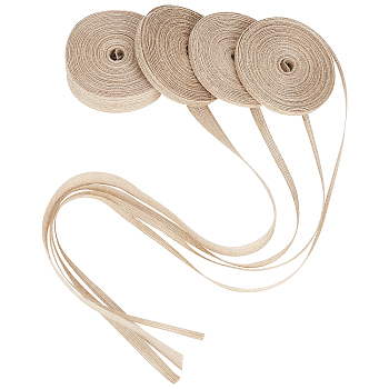 4 Rolls 3 Sizes Burlap Fabric Ribbon, for Craft Making, Tan, 1/4 inch(6mm)~ 1-1/4 inch(30mm), about 10m/roll