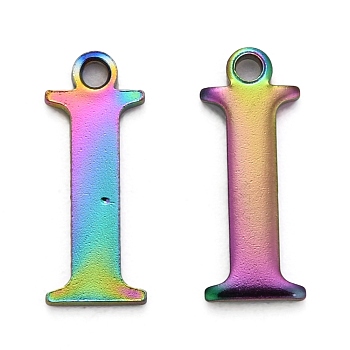 Ion Plating(IP) 304 Stainless Steel Alphabet Charms, Rainbow Color, Letter.I, 12.5x4.5x1mm, Hole: 1mm