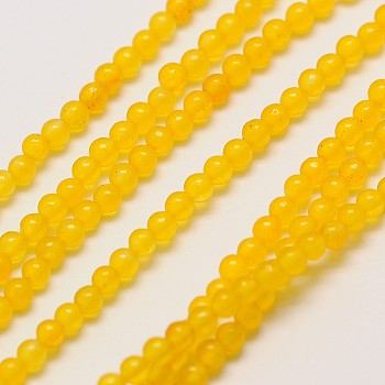 Natural White Jade Round Bead Strands, Dyed, Gold, 3mm, Hole: 0.8mm, about 110pcs/strand, 15~15.5 inch