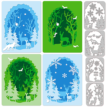 Forest Theme Carbon Steel Cutting Dies Stencils, for DIY Scrapbooking, Photo Album, Decorative Embossing Paper Card, Stainless Steel Color, Deer Pattern, 97~119x74~91x0.8mm, 4pcs/set