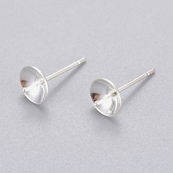 304 Stainless Steel Post Stud Earring Settings For Half Drilled Beads, Silver Color Plated, 13.5x6mm, Tray: 5.5mm, Pin: 0.8mm
