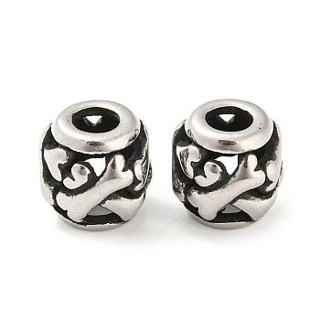 316 Surgical Stainless Steel  Beads, Barrel, Antique Silver, 10x9.5mm, Hole: 4mm