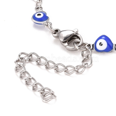 Enamel Heart with Evil Eye Link Chains Bracelet(BJEW-P271-07P-04)-3