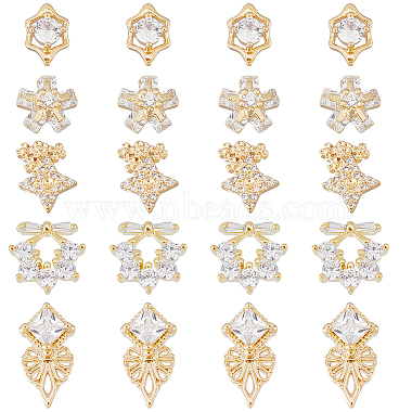 Real 18K Gold Plated Clear Flower Brass+Cubic Zirconia Cabochons