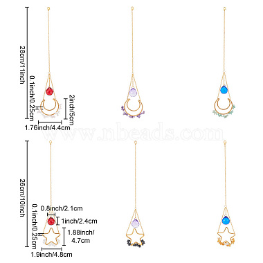 6Pcs 6 Styles Moon Star Alloy Gemstone Chip Pendant Decoration(HJEW-PH01696)-2