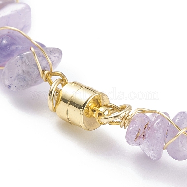 Natural Amethyst Chips Beaded Bracelet with Shell Pearl(BJEW-TA00078-02)-5