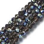 Electroplate Transparent Glass Beads Strands, Half Green Plated, Faceted, Rondelle, Tan, 6x5mm, Hole: 1mm, about 80~85pcs/strand, 38~40cm(EGLA-A034-T6mm-S23)