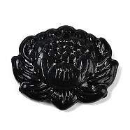 Glass Pendants, Lotus Charms, Black, 22x27x6mm, Hole: 1.4mm(GLAA-G121-01H)