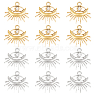 12Pcs 2 Colors 304 Stainless Steel Pendants, with Crystal Rhinestone, Eye Charms, Golden & Stainless Steel Color, 19.5x18.5x3mm, Hole: 2.5mm, 6pcs/color(STAS-UN0050-75)
