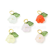 Frosted Acrylic Flower Pendants, with Brass Jump Rings Finding, Mixed Color, 13.5x12.5x9mm, Hole: 3.5mm(PALLOY-JF02307)