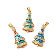 Brass Micro Pave Cubic Zirconia Pendants, with Synthetic Opal, Long-Lasting Plated, Lead Free & Cadmium Free, Real 18K Gold Plated, Christmas Tree, Mixed Color, 23.5x12x5mm, Hole: 2x4mm(KK-K385-127G)