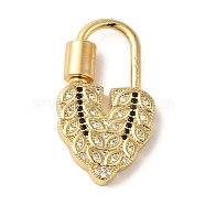 Brass Micro Pave Clear Cubic Zirconia Clasps, Heart, Real 18K Gold Plated, 30x16.5x3mm(KK-R162-32G)