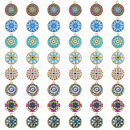 48Pcs 8 Styles Printed Alloy Pendants, Cadmium Free & Nickel Free & Lead Free, Flat Round with Flower Pattern, Mixed Color, 21.5x18x3mm, Hole: 1.8mm, 6pcs/style(FIND-FH0007-79)