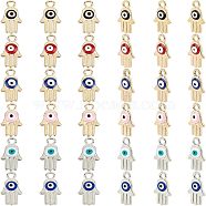 SUPERFINDINGS Alloy Charms, with Enamel, Religion, Hamsa Hand/Hand of Fatima /Hand of Miriam with Evil Eye, Mixed Color, 14.5x8x2.5mm, Hole: 1.8mm, 6 colors, 20pcs/color, 120pcs(ENAM-FH0001-03LG)